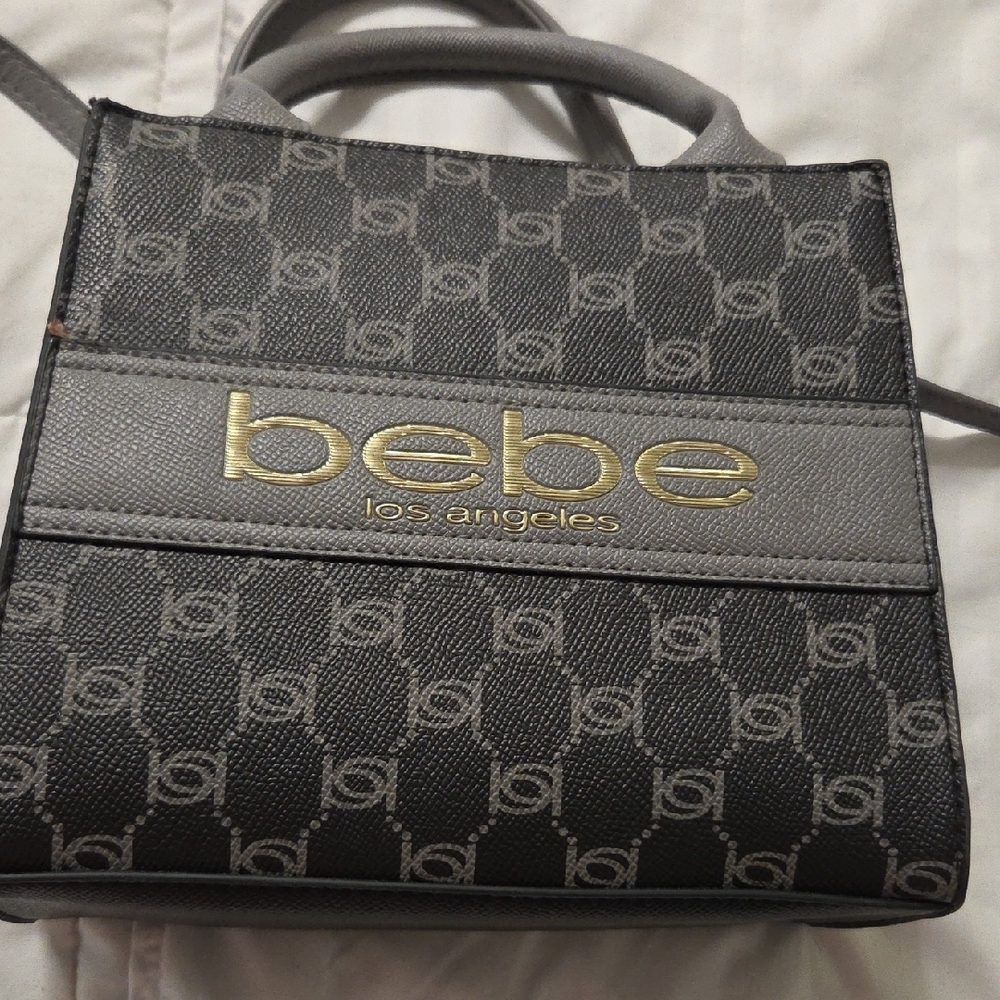 Bebe Logo Patterned Black and Gray Tote